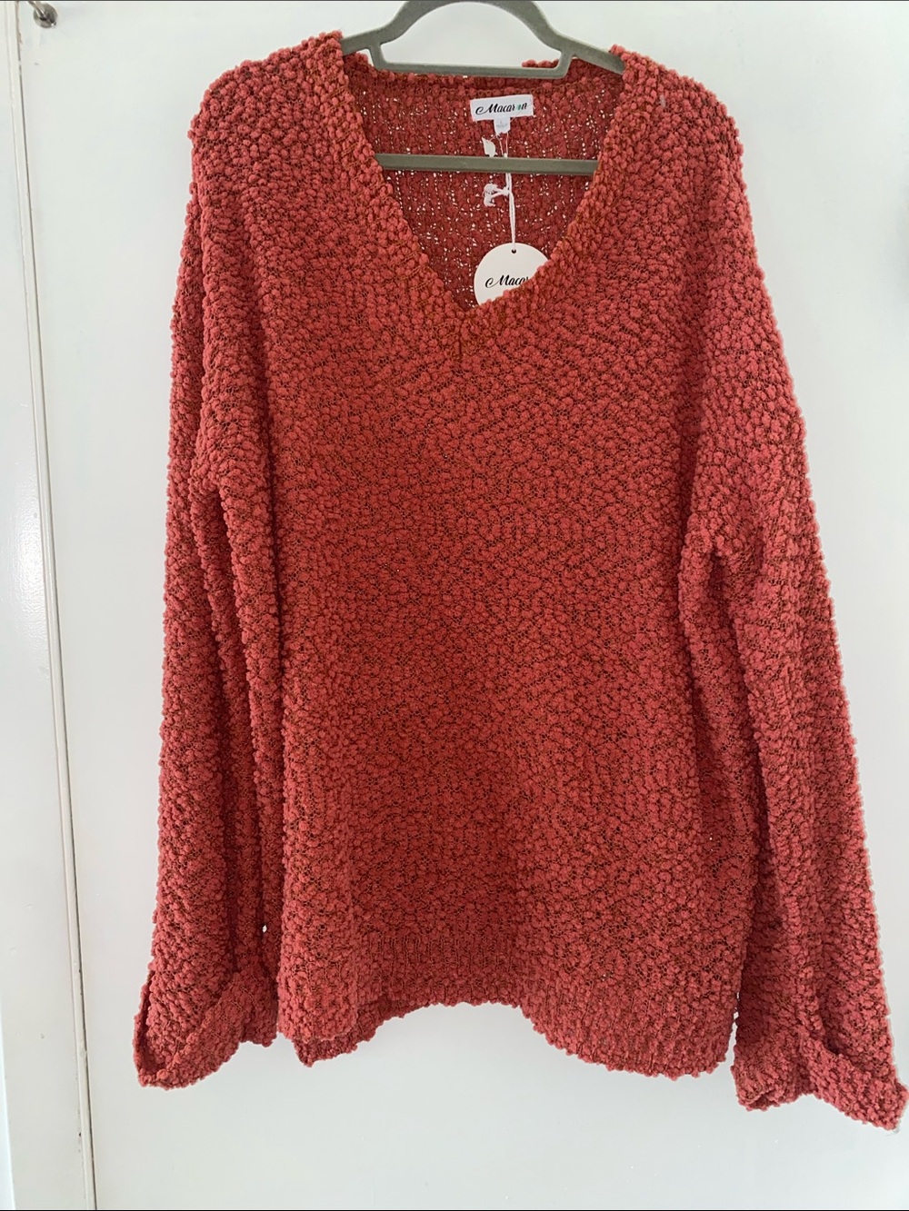 MACARON Coral Textured V-Neck Sweater NWT